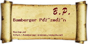 Bamberger Pázmán névjegykártya